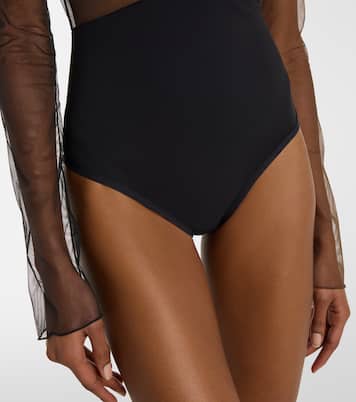 Cutout ruched sheer bodysuit | Nensi Dojaka