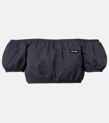 Off-shoulder cotton poplin crop top | Miu Miu