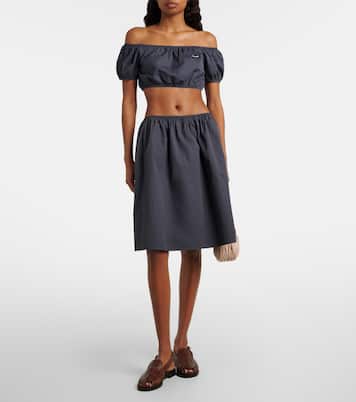 Off-shoulder cotton poplin crop top | Miu Miu