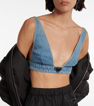 Brassière en jean à logo | Prada
