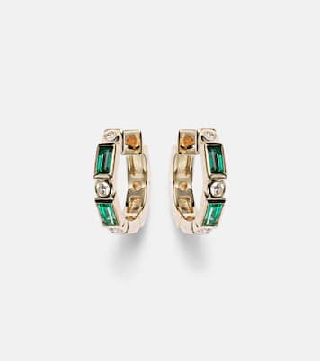 Boucles d’oreilles Huggie en or 14 ct, diamants et émeraudes | Sydney Evan