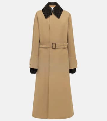 Leather trimmed cotton blend trench coat in beige Bottega Veneta Mytheresa