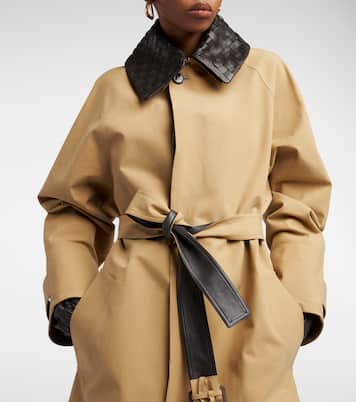 Trench in misto cotone con pelle | Bottega Veneta