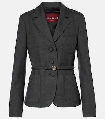 Double G belted wool grisaille blazer | Gucci