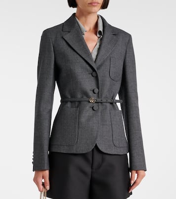 Double G belted wool grisaille blazer | Gucci