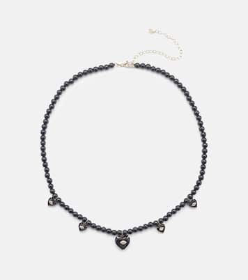 Collier Carved Heart en or 14 ct, perles, diamants et onyx | Sydney Evan