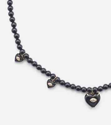 Collier Carved Heart en or 14 ct, perles, diamants et onyx | Sydney Evan