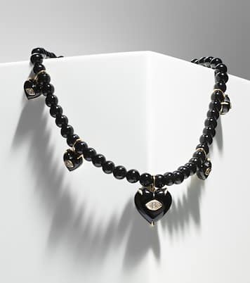 Collier Carved Heart en or 14 ct, perles, diamants et onyx | Sydney Evan