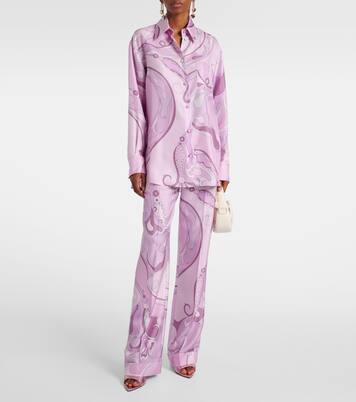 Pantaloni a gamba larga Orchidee in twill di seta | Pucci