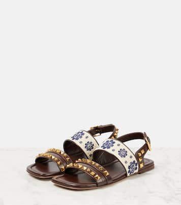 County embroidered leather sandals | Valentino Garavani
