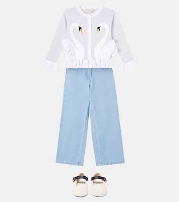 러플 코튼 블렌드 자카드 카디건 | Stella McCartney Kids