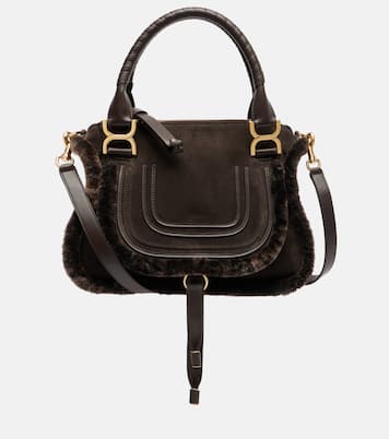 Marcie Small shearling-trimmed suede tote bag | Chloé