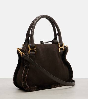 Marcie Small shearling-trimmed suede tote bag | Chloé
