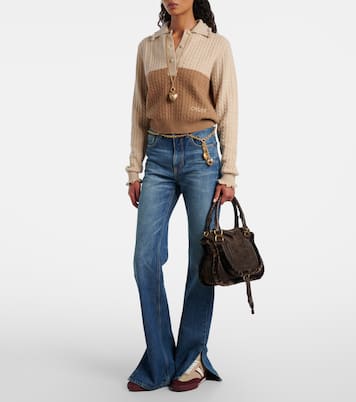 Marcie Small shearling-trimmed suede tote bag | Chloé