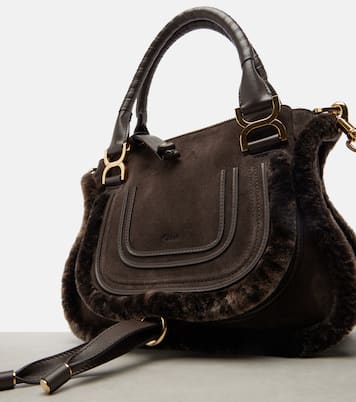 Marcie Small shearling-trimmed suede tote bag | Chloé