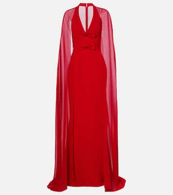Bow-detail caped silk-blend gown | Elie Saab