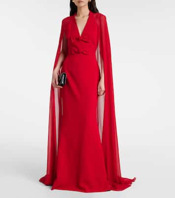 Bow-detail caped silk-blend gown | Elie Saab