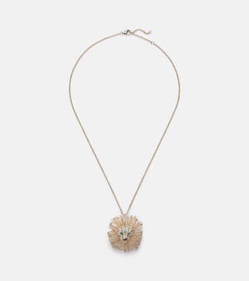 Collier Broche Lion en or 9 ct, diamants, tsavorites et onyx  | Yvonne Léon