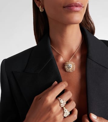 Collier Broche Lion en or 9 ct, diamants, tsavorites et onyx  | Yvonne Léon
