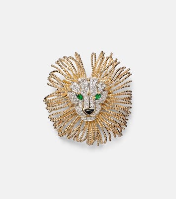 Collier Broche Lion en or 9 ct, diamants, tsavorites et onyx  | Yvonne Léon