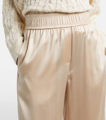 Silk-blend satin wide-leg pants | Brunello Cucinelli
