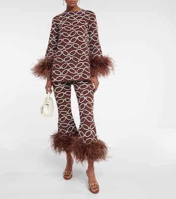 Feather-trimmed printed pants | Valentino