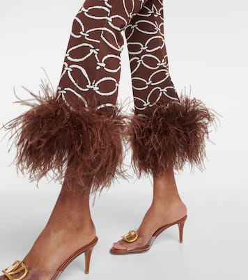 Feather-trimmed printed pants | Valentino