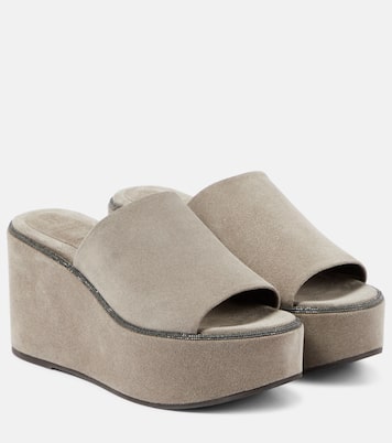 Sandalias con plataforma de ante | Brunello Cucinelli
