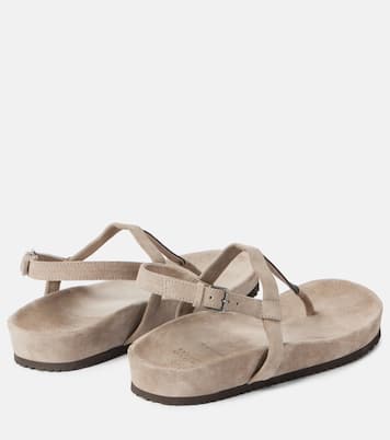 Sandali infradito in suede con monili | Brunello Cucinelli