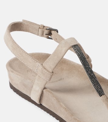 Sandali infradito in suede con monili | Brunello Cucinelli
