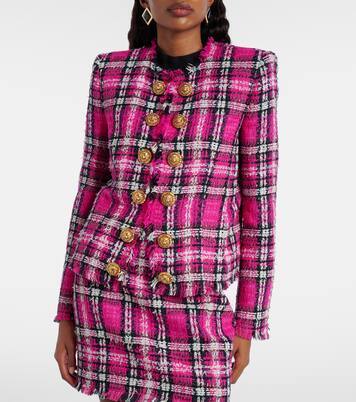 Checked cotton and wool-blend tweed jacket | Balmain