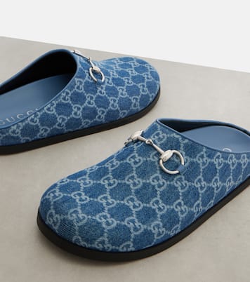 Horsebit GG denim mules | Gucci