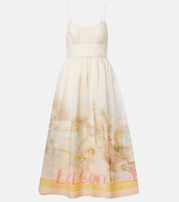 Como printed linen and silk midi dress | Zimmermann