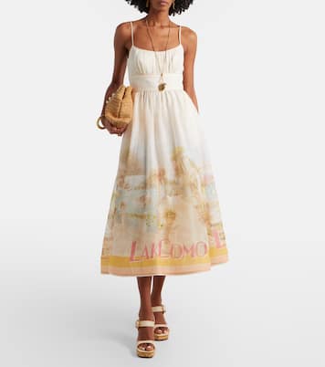 Como printed linen and silk midi dress | Zimmermann