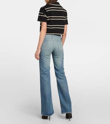 Polo cropped in piqué a righe | Saint Laurent