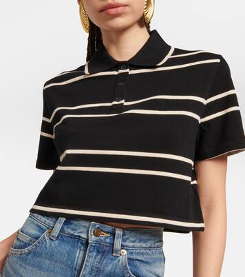 Polo cropped in piqué a righe | Saint Laurent