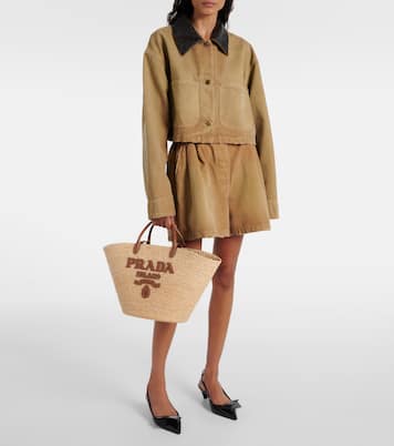 Shopper in rafia con pelle | Prada