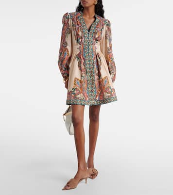 Ottie Plunge paisley linen minidress | Zimmermann