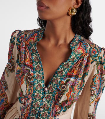 Ottie Plunge paisley linen minidress | Zimmermann