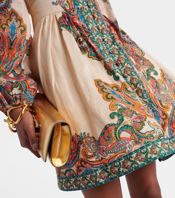 Ottie Plunge paisley linen minidress | Zimmermann