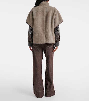 Monili leather-trimmed shearling jacket | Brunello Cucinelli