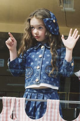 Polka-dot patch-appliqué denim jacket | Self-Portrait Kids