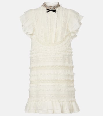 Ruffled lace and linen minidress | Valentino