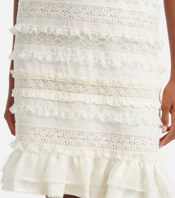 Ruffled lace and linen minidress | Valentino