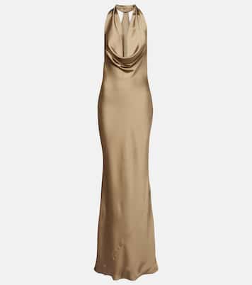Bias draped halterneck satin gown | Norma Kamali