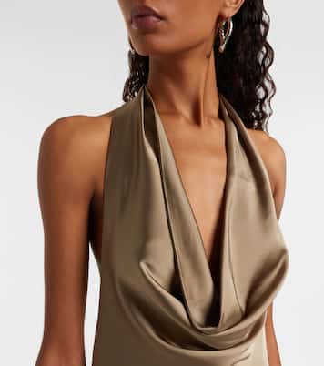 Bias draped halterneck satin gown | Norma Kamali