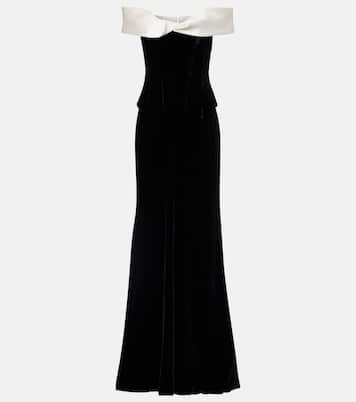Off-shoulder velvet bustier gown | Costarellos
