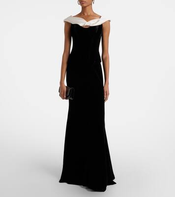 Off-shoulder velvet bustier gown | Costarellos