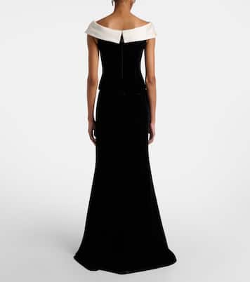 Off-shoulder velvet bustier gown | Costarellos