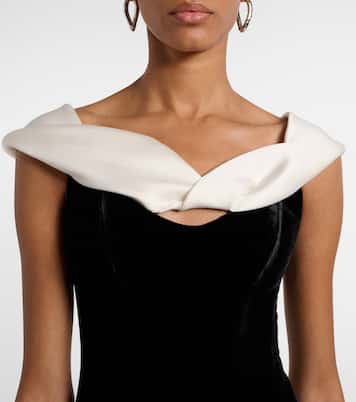Off-shoulder velvet bustier gown | Costarellos